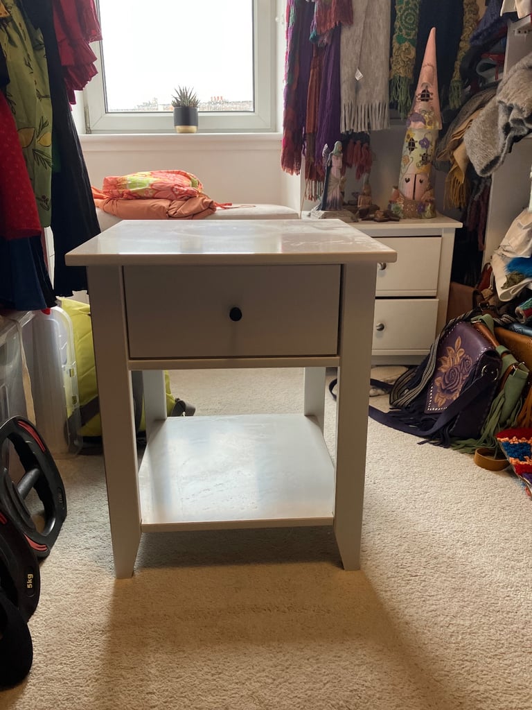 Pair of Solid Wood White Bedside Tables - Good Condition