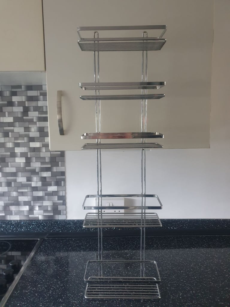 image for Large Bathroom storage chrome caddy wall hung 5 tier