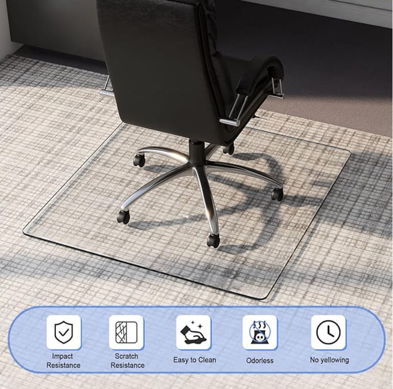 NeuType Glass OfficeChair Mat, Tempered Glass for Carpet or Hardwood 90cm x 90cm