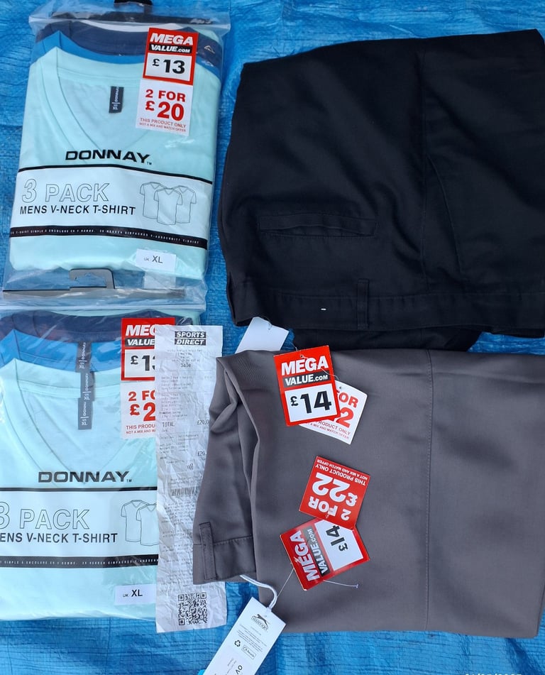image for Mens Donnay T shirts V neck (Size XL)) and Slazenger chino trousers W40 x 33L