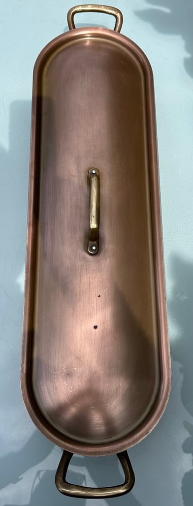 LARGE VINTAGE FRENCH COPPER FISH KETTLE, POISSONIERE, POACHER, L70cm - TOURNUS FRANCE - WILL POST!