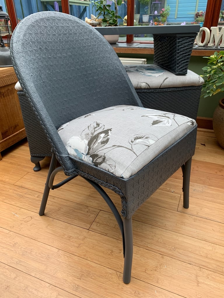 Wicker & fabric ottoman with matching chair & laptray