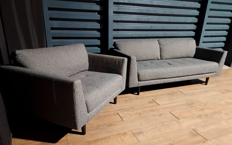 Fabric 3 Seater Sofa & Cuddle Chair - Charcoal.