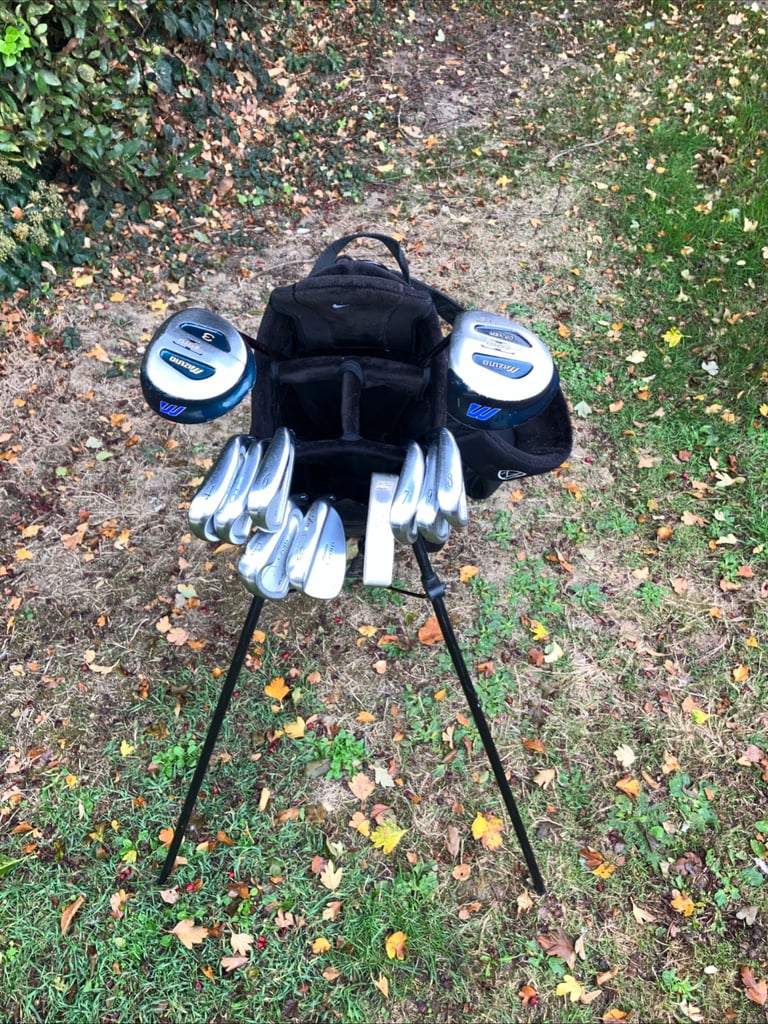 Men’s Golf Clubs Mizuno Driver 3 Wood 4-9 Irons Sw Pw Putter Nike Stand Bag 