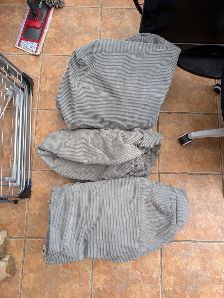 3 piece grey corduroy sofa bean bag set (no filling)