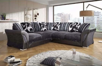 Shannon High Quality Chenille Fabric Corner Sofa - Black with Grey