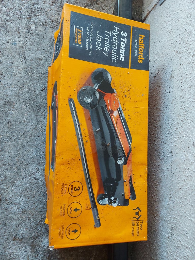 Halfords 3 Tonne Hydraulic Trolley Jack - Heavy Duty Car Lifting Tool (Boxed)