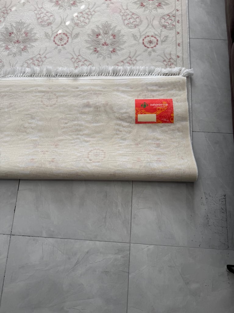 Hand woven Red/Grey/White rug