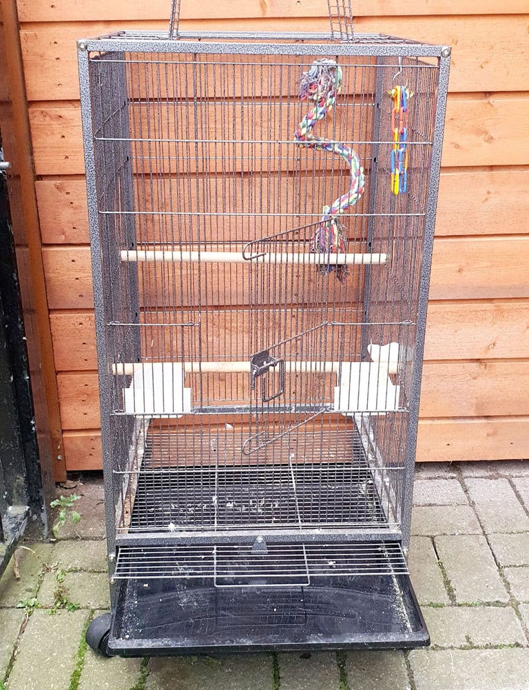 Bird parakeet parrot cage on wheels open top