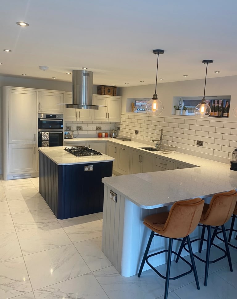 Shaker kitchen units with fridge freezer