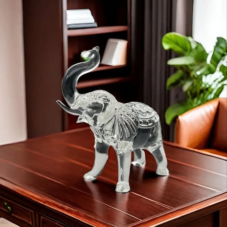 image for Clear Glass Elephant Figurine 8–9 cm — Trunk-Up Good Luck Ornament