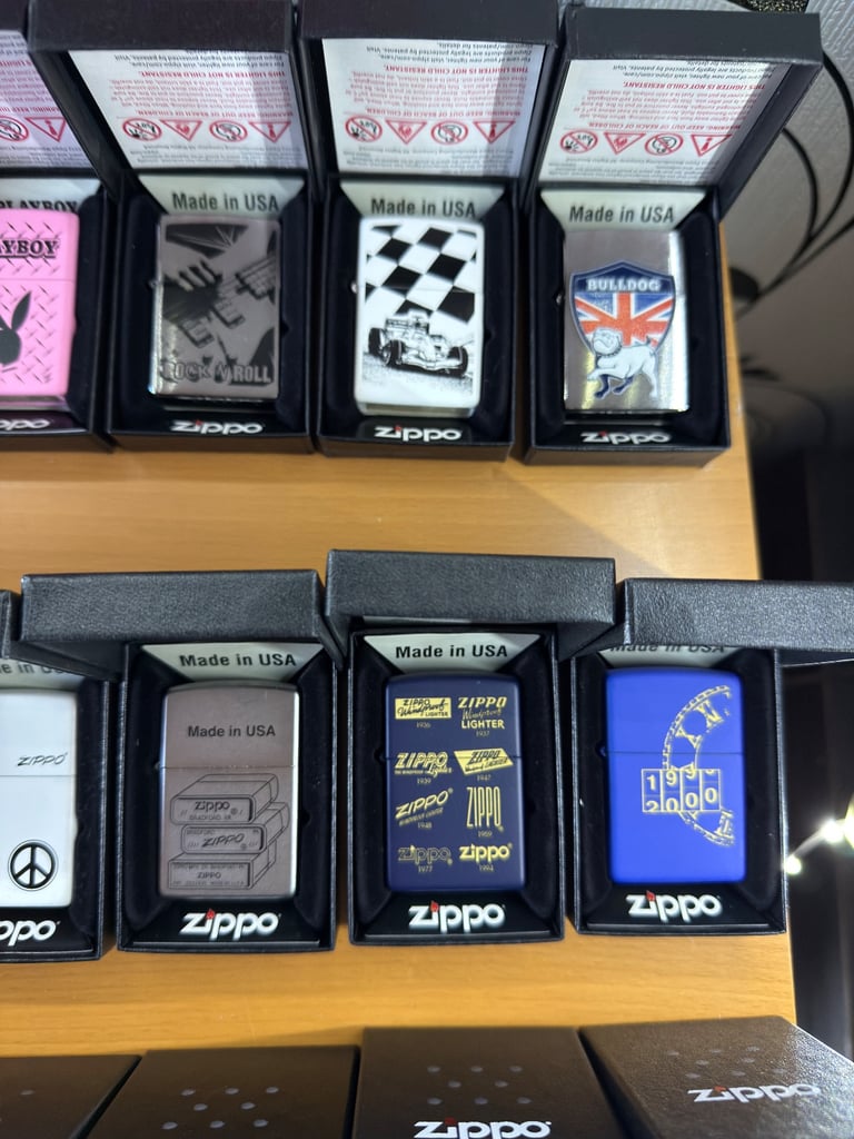 Zippo premium collection 104 lighters, display cases plus extras brand new unused 
