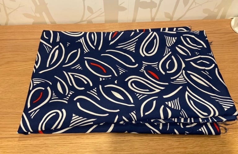 image for Blue and white satin feel lightweight fabric 90cm x 3.5 metres approx Craft
