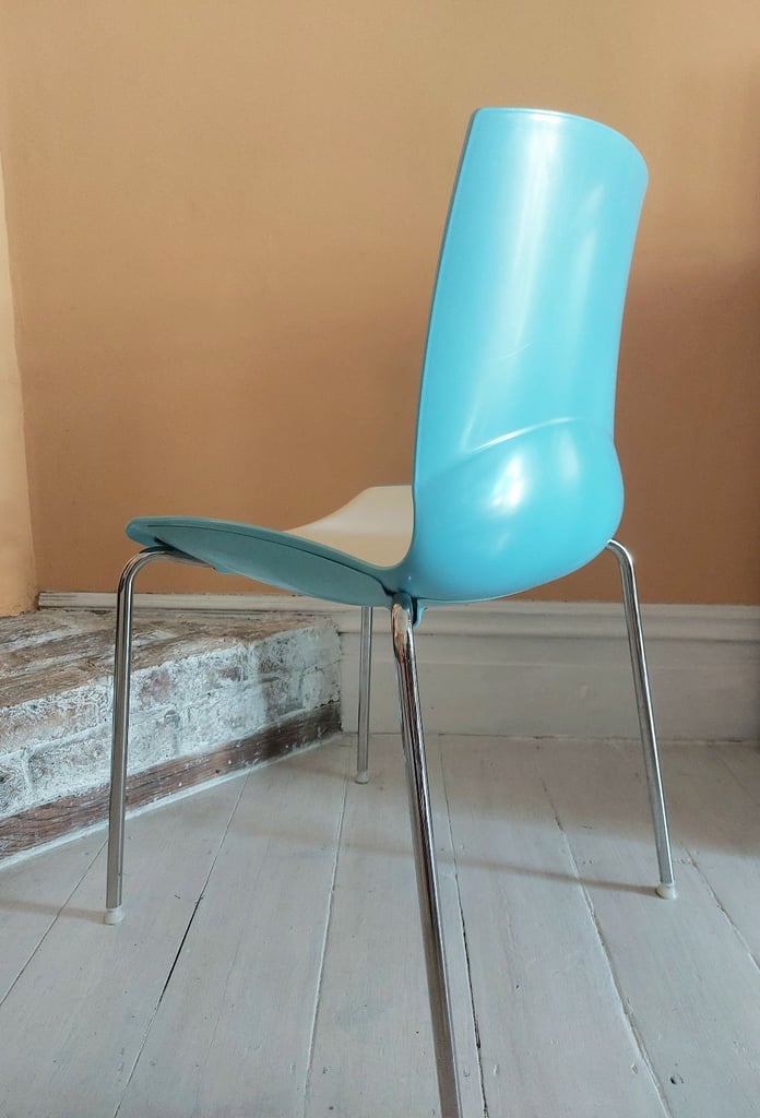 2 blue and white designer kitchen dining chairs