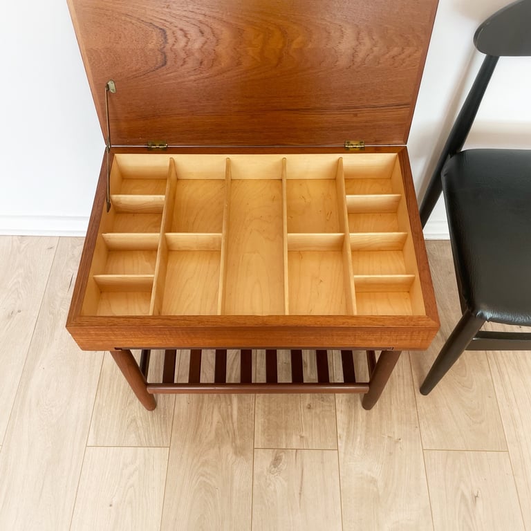 Mid century Danish teak sewing table / side table by FDB Moebler