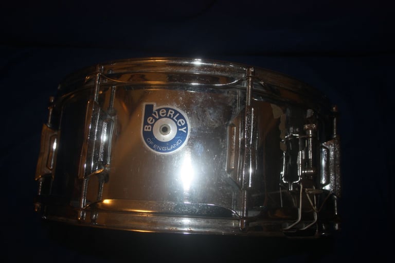 Vintage 1970s Beverley Chrome Snare Drum 14in x 5.1/2in for Drum Kit ~ Made In England ~ £75 ono