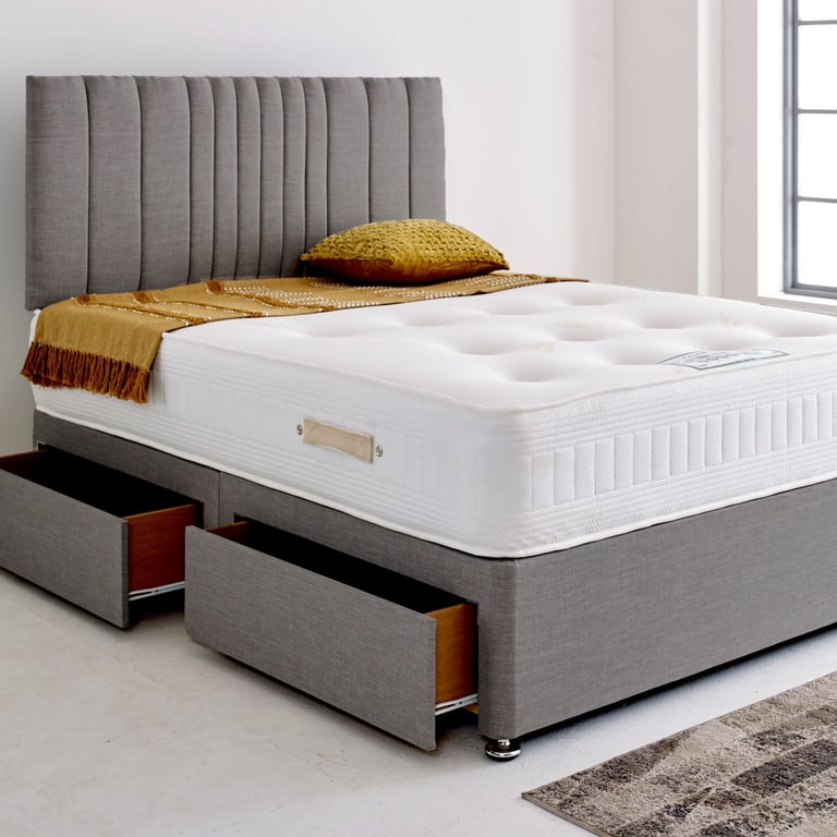 image for Divan 5ft King size bed Gary & Cream Colour Awesome Headboard -- 20% Off -- Cash On Delivery 