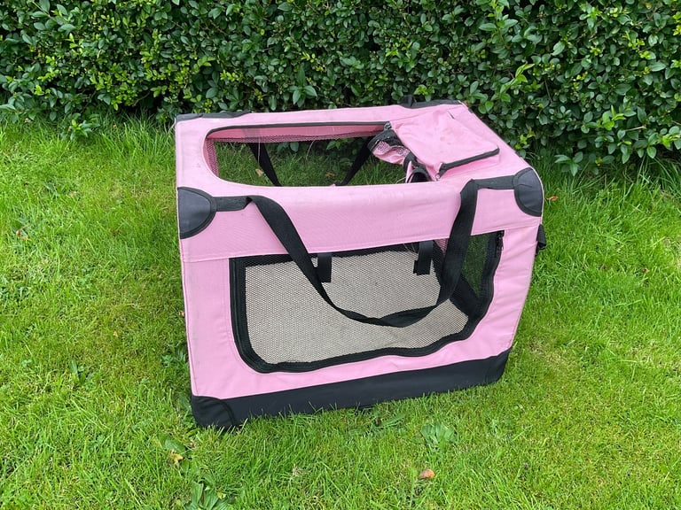 Pink Fabric Pet Crate Carrier Travel Cage Dog Cat