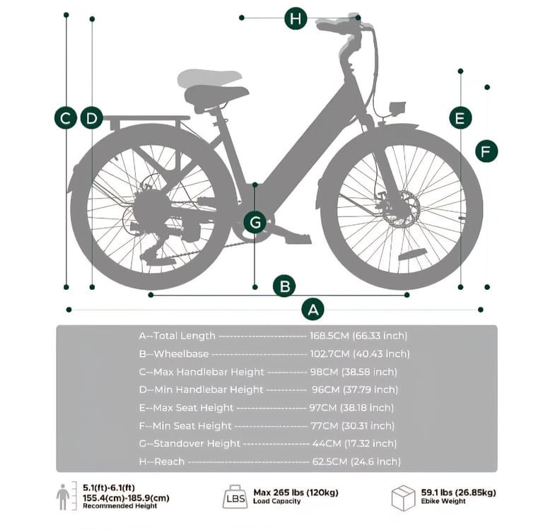 HillMiles 26" Electric Bike 7 Speed 36V 13Ah City E-Bike 80-100km Long Range UK
