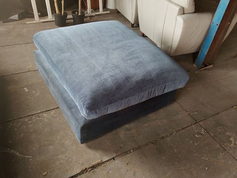 image for Ex display large designer footstool in light blue denim colour only £99