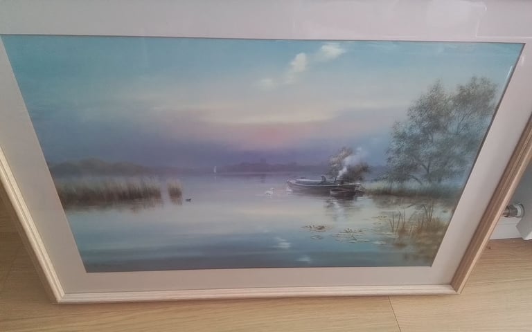 Fishing boat painting signed by artist DF Dane
