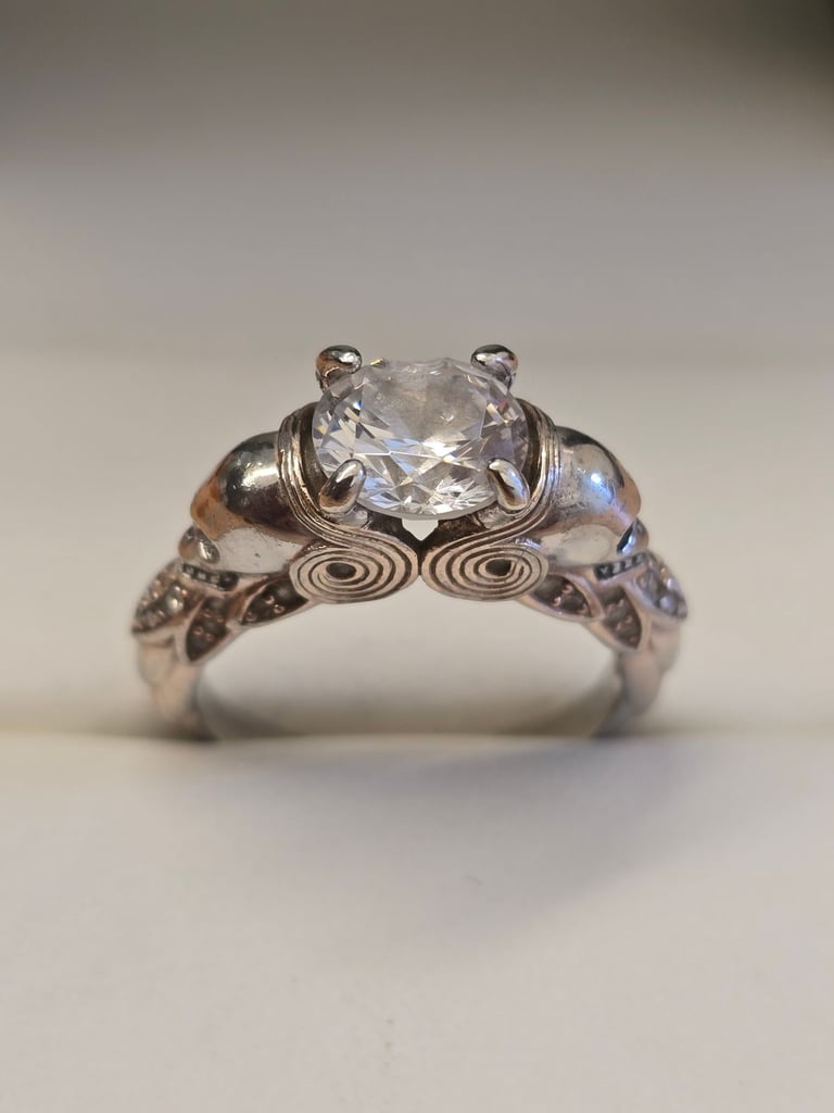 image for VANCARO SILVER CZ GOTHIC ENGAGEMENT RING