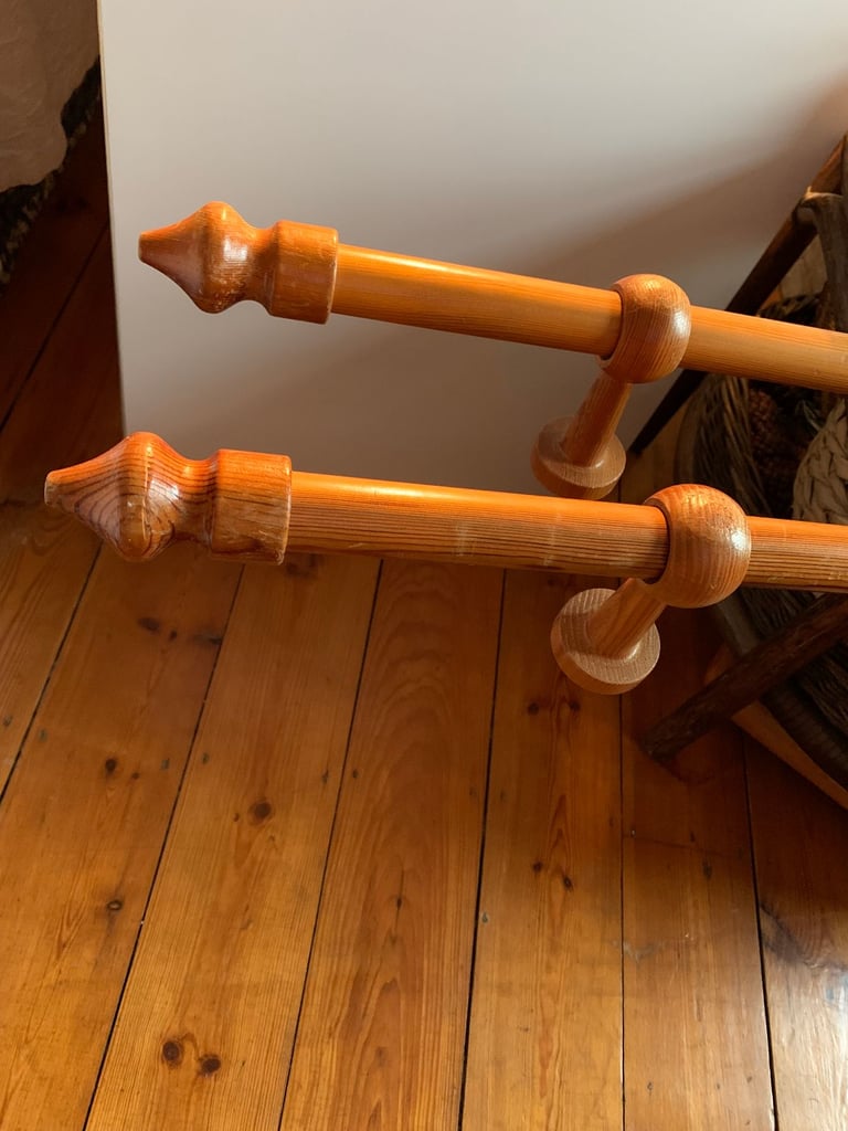 2 ELEGANT WOODEN CURTAINS POLES -ONE IS 150 cm -THE OTHER 136 cm-REDUCED £15 FOR BOTH UNTIL 22 NOV -
