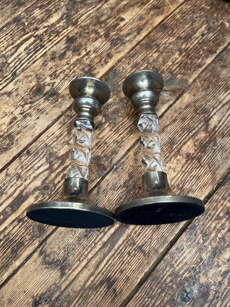 Silver Glass  Heavy candle stick holders 