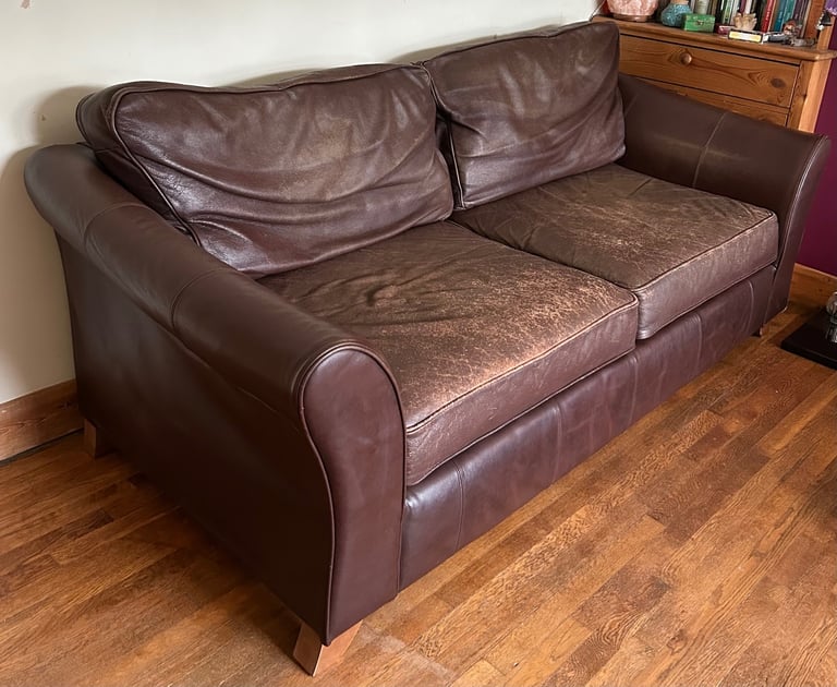 Marks & Spencer Abbey Brown Leather Extra Large Four Seater Sofa Good Condition