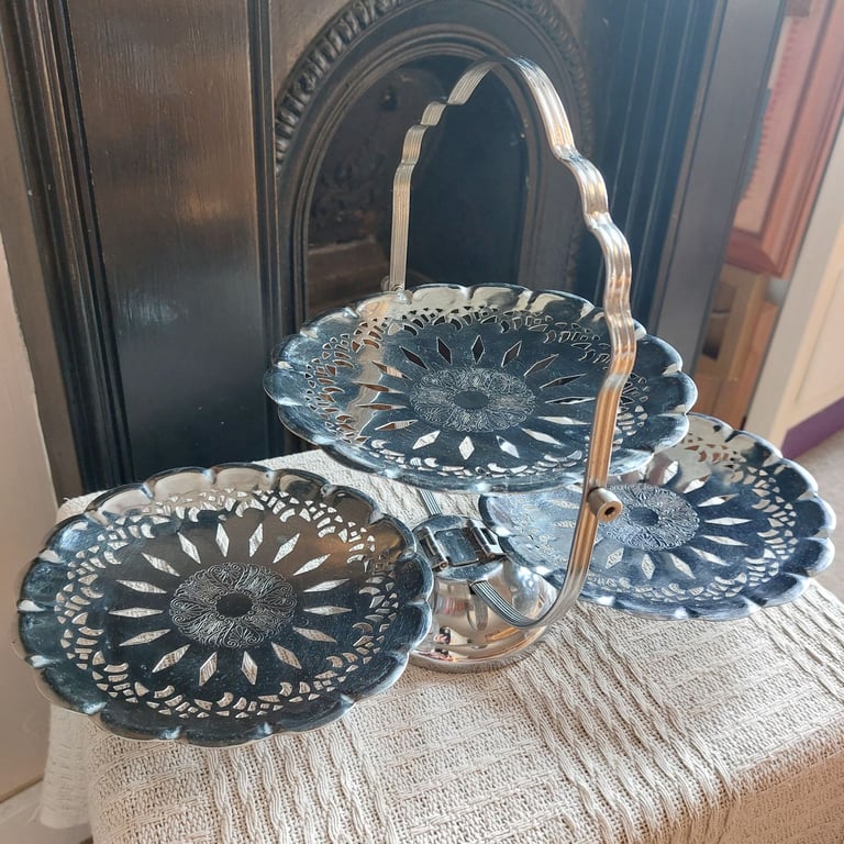 Vintage Steel Three Plate Folding Cake Stand 
