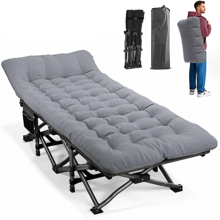 image for ATORPOK Camp Bed with Cushion – 450 lbs Support (Gray)