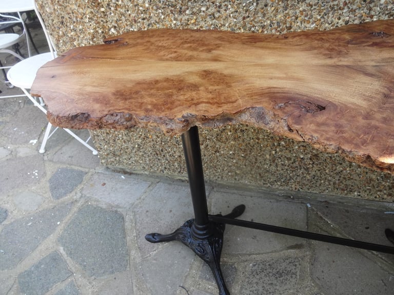 LIVE EDGE TABLE ~ SLAB OF BURR WALNUT ON A DOUBLE TRIPOD BASE ~ 