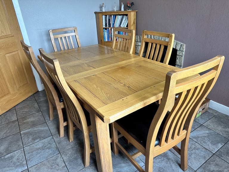 image for Extendable Oak Dining Table with 8 Chairs