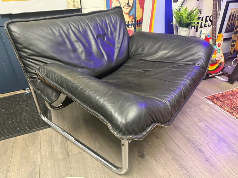Extremely Rare Bauhaus black leather lounge chair by Johan Bertil Häggström