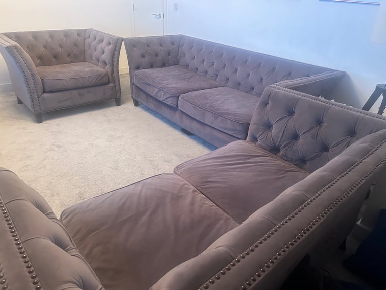 3 Set - Grey Chesterfield Comfortable Sofa