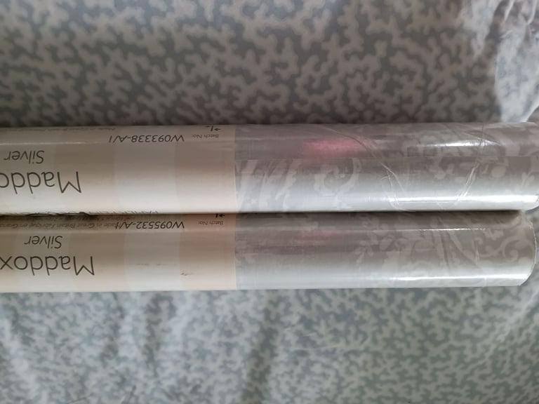 2 ROLLS OF LAURA ASHLEY WALLPAPER - MADDOX - SILVER