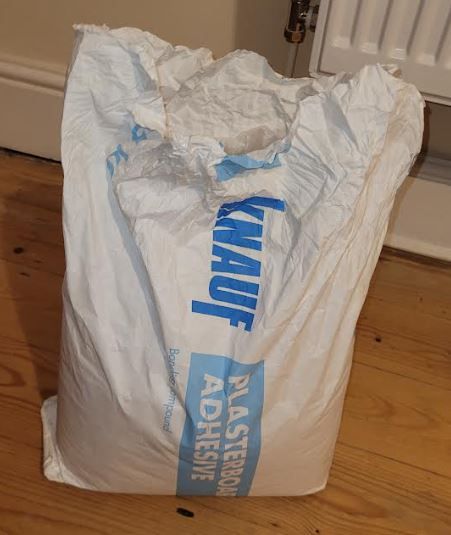 image for Opened almost complete 25Kg sack of Knauf Gypsum Based Plasterboard Adhesive 