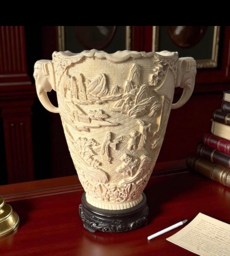 Beautiful very heavy large carved Chinese vase with stunning elephant handles 