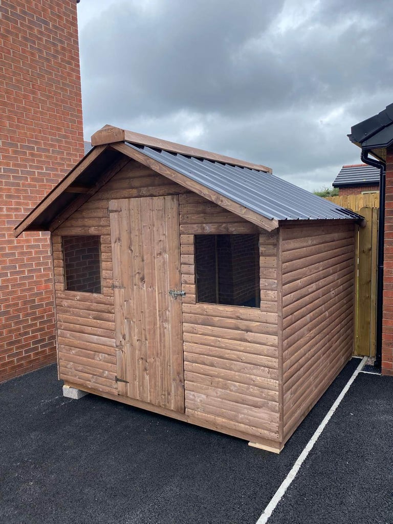 8ft x 8ft Log Board Chalet Style Garden shed