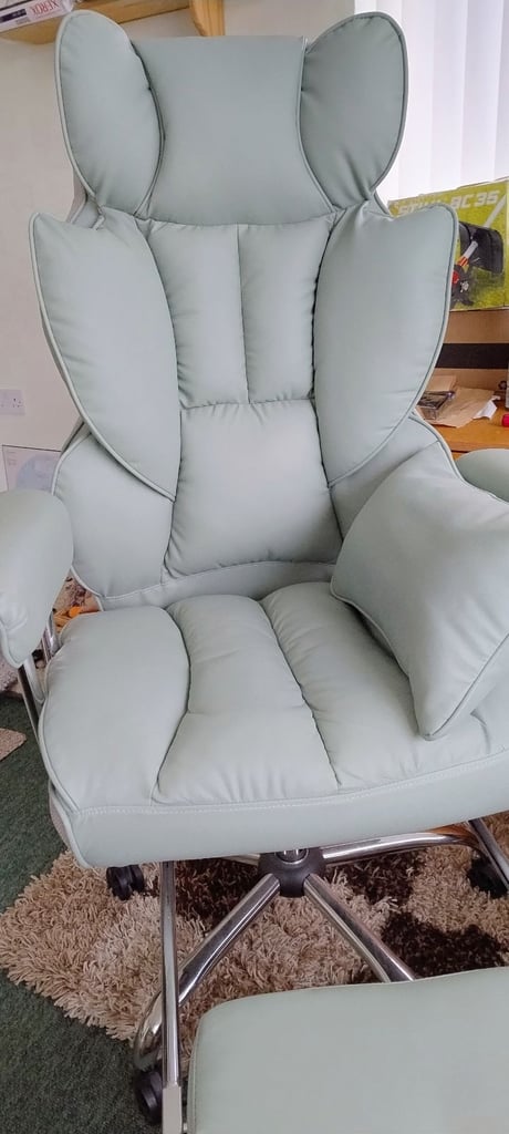 image for New Executive Swivel Chair with Footrest and Lumbar Support- Light Green PU Leather