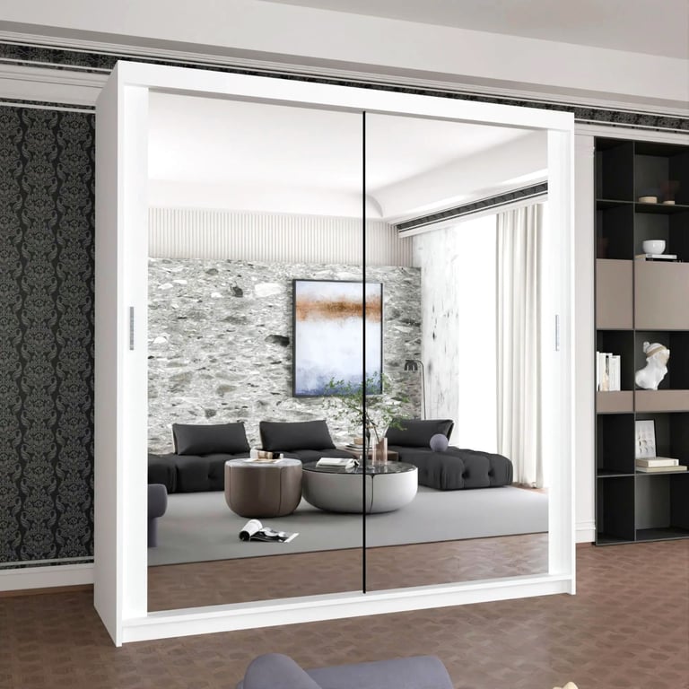 Brand New 2 or 3 Doors Sliding Wardrobe with Mirrors & Drawers in Black Grey White Oak