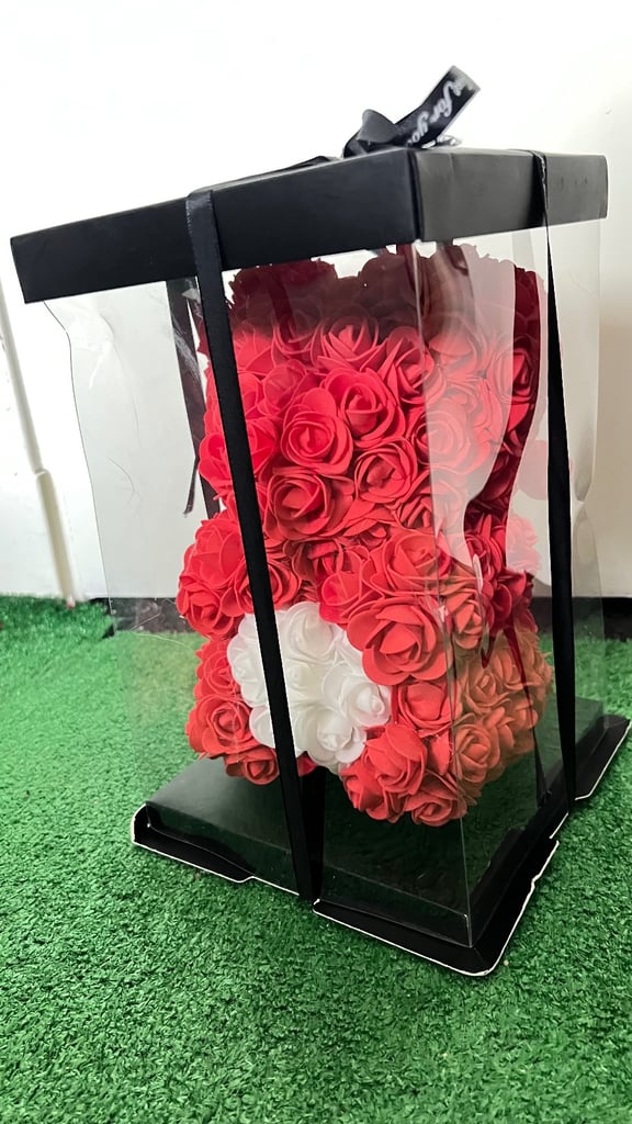 Red rose and white rose teddy Bear valentines day