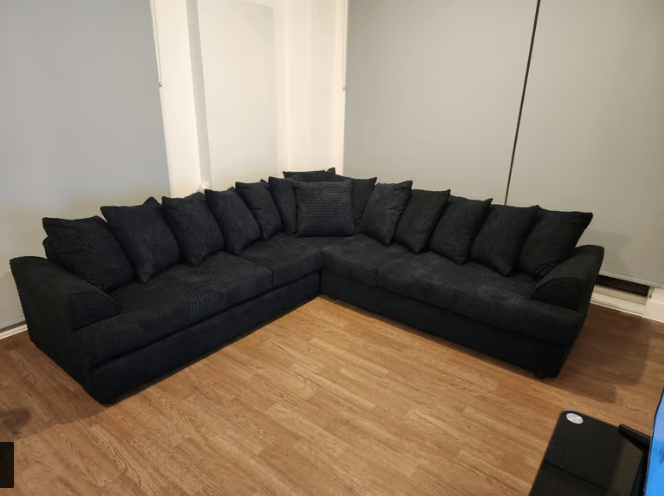 image for Brand New - Liverpool Jumbo Cord Corner Sofa (5 seater corner) -Black - SAME/NEXT DAY DELIVERY
