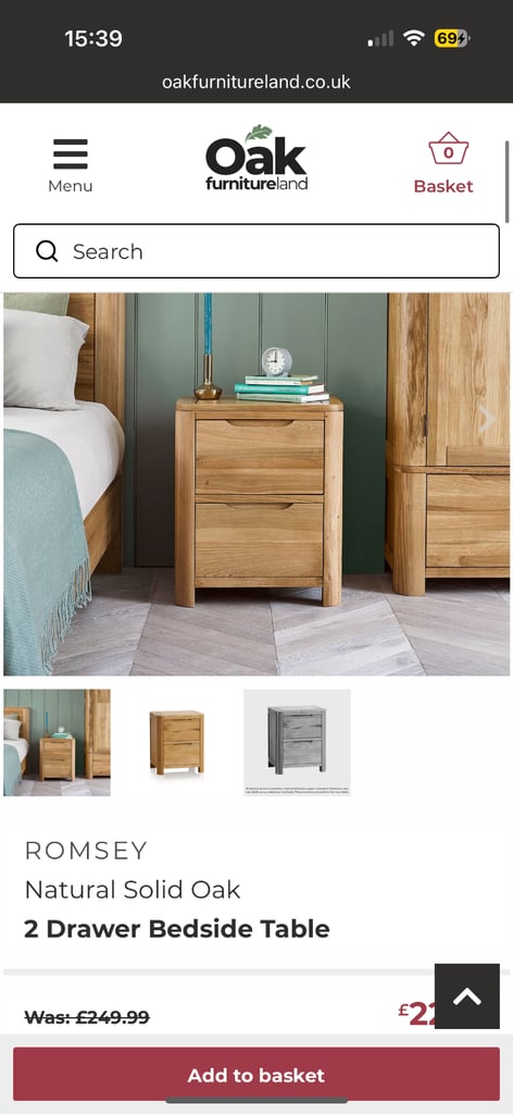 Romsey bedside cabinet from Oak furniture land RRP £229
