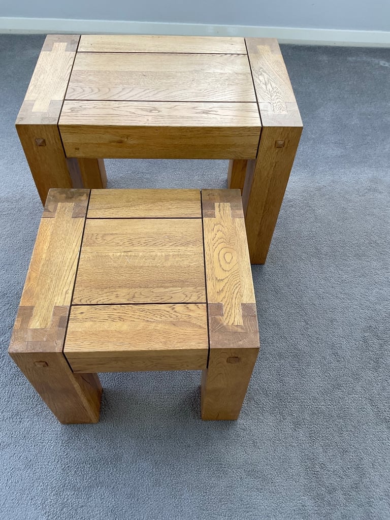 Solid oak nest of two tables