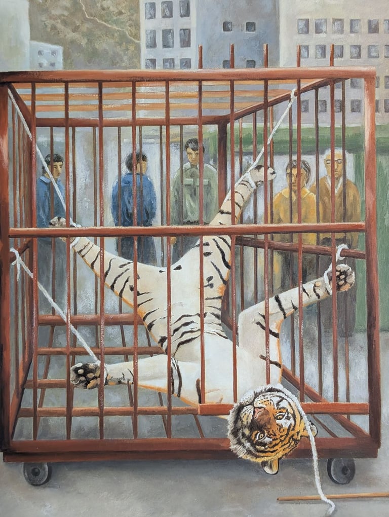 Original oil painting - Tiger Triptych, oil on hinged board, art artwork