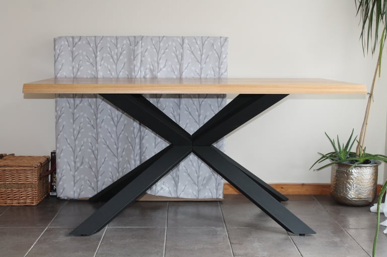 image for Solid Wood Dining Table With Black Metal Legs.