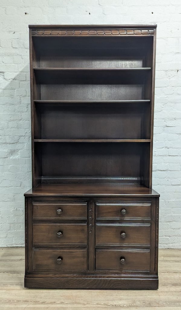 image for Ercol 583L Mural bookcase over 6 drawer unit dark finish 