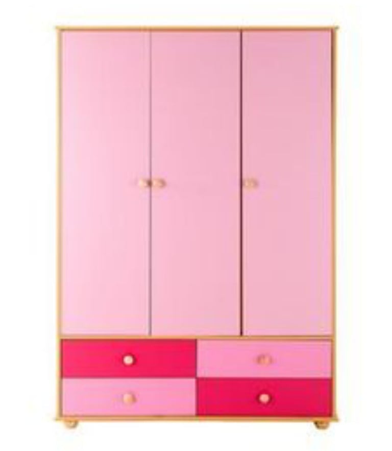 Kidspace Metro Pink 3 door, 4 drawer wardrobe
