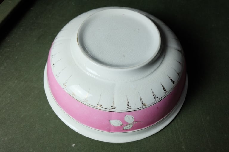 Large antique pink and white washstand bowl